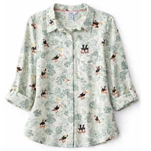 Croft & Barrow Womens 2X Cotton Toucan Tropical Print Button Down Shirt New